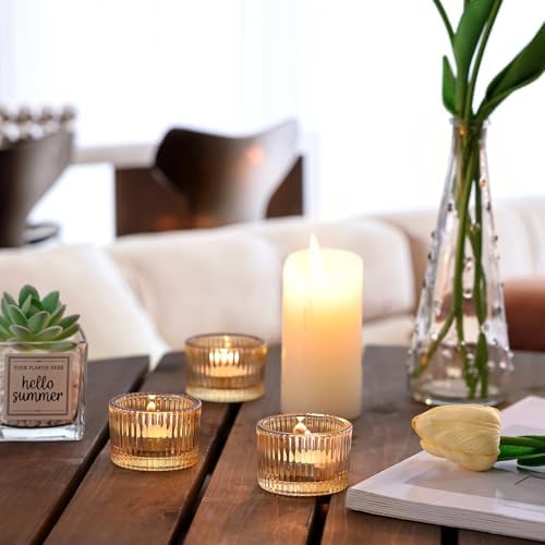 HAVITI 24 Pack Tealight Gold Candle Holders, Votive Tea Light Candle Holder
