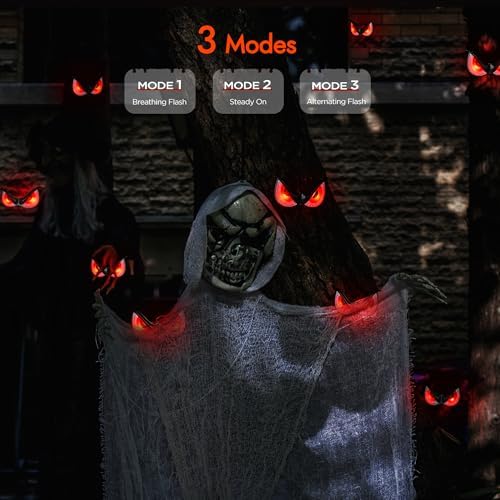 WBao Halloween Decorations Outdoor Flashing Spooky Halloween Eyes Lights, Realistic Glowing Eyes with 3 Light Modes & Timer, Waterproof Battery Operated Eyes for Windows, Trees, Graveyard Decor, 5Pack