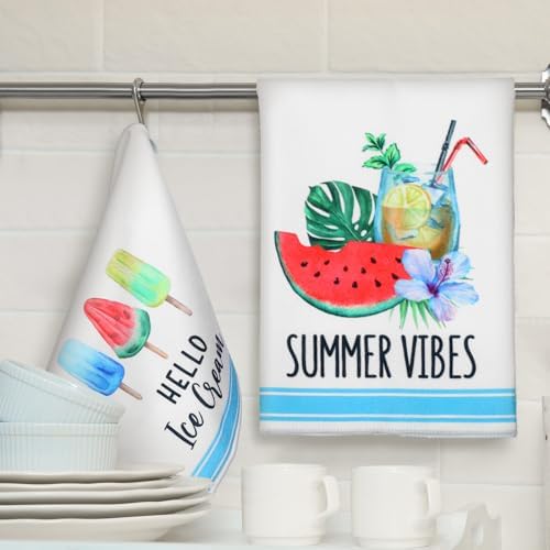 Sratte 6 Pcs Summer Kitchen Towels Watermelon Dish Towels, 24 x 16 Inch