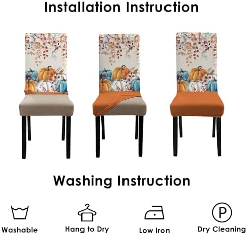 Fall Chair Covers Set of 6,Thanksgiving Parsons Chair slipcovers,Fall Pumpkin Kitchen Dining Room Decor Chair Seat Cover Protectors(Orange Pumpkin,6 Pack)