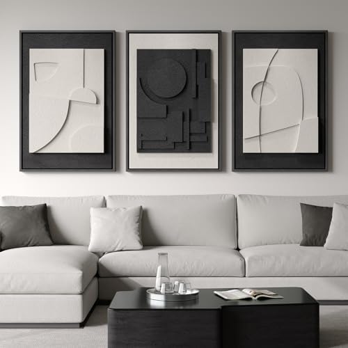 Large Framed Black and White Modern 3D Abstract Wall Art for Living Room