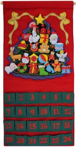 Pockets of Learning Green Christmas Tree Advent Calendar | Interactive Christmas Holiday Décor Embroidered Seasonal Soft Fabric Wall Hanging Countdown