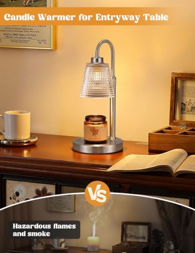 Satin Nickel Candle Warmer Lamp with Timer, Dimmable Candle Warmer for Jar Candles, Height Adjustable Wax Melts Warmer