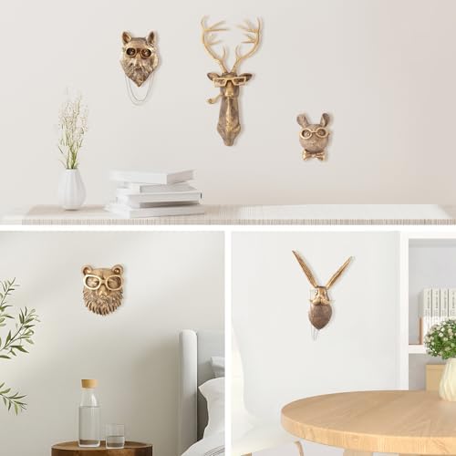 UITWMKTG Gold Animal Head Wall Decor Set of 5 - Deer, Rabbit, Mouse, Bear, Fox Wall Sculptures, Modern Wall Art for