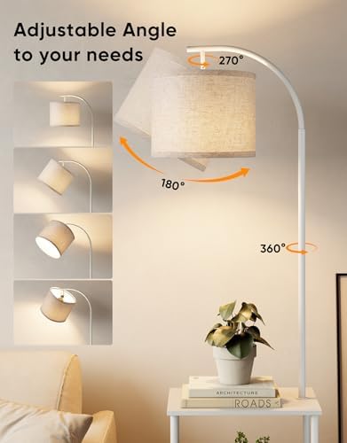 PARTPHONER Floor Lamp with Table, Night Stand with Lamp, Narrow Side Table with 3CCT LED Bulb, Small Coffee Table