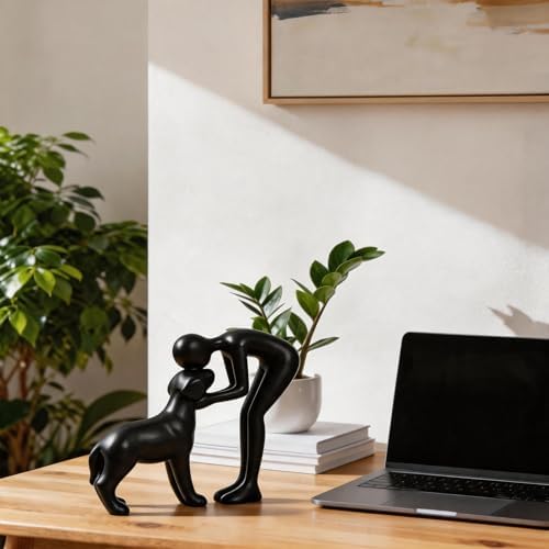 Abstract Person and Dog Sculpture Head-to-Head Figurine Black