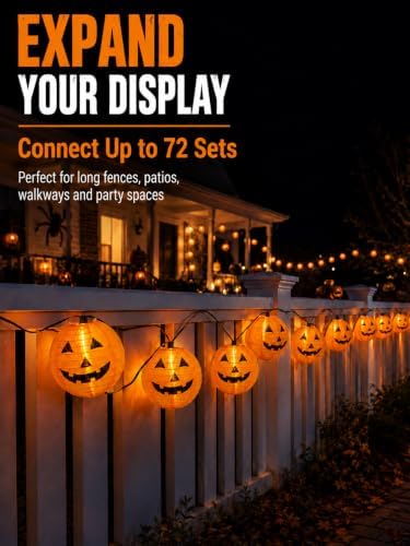 25FT Halloween Pumpkin Lantern String Lights, 10 Large Jack O'Lanterns