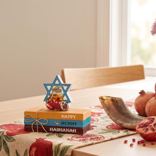 Smile Rosh Hashanah Wooden Faux Book Stack Decor for Jewish New Year