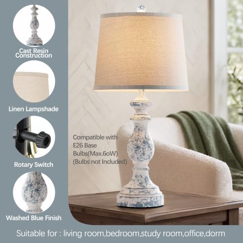 PARTPHONER Traditional Table Lamp Set of 2, Rustic Farmhouse Table Lamps for Living Room Bedroom, 27" Bedside Desk