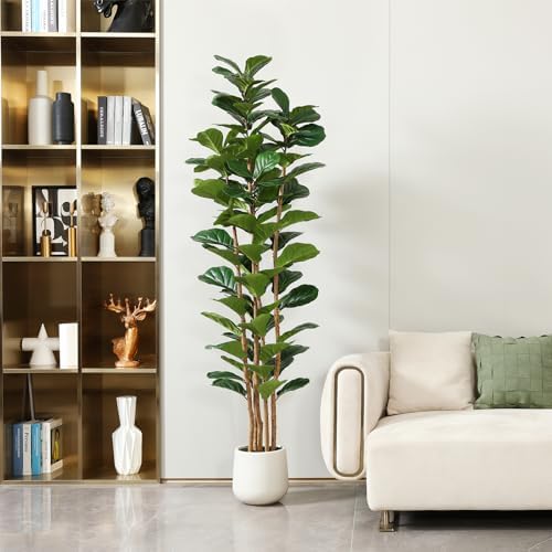 7FT Artificial Fiddle Leaf Fig Tree with White Planter for Home Decor