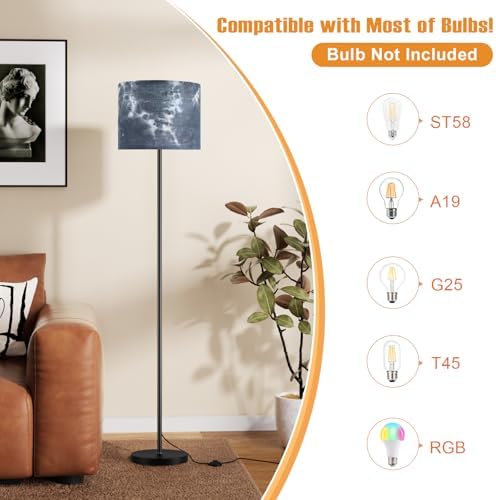 Ambimall 60'' Modern Floor Lamp with Shade, Tall Lamps for Living Room, Bedroom, Office, Dining Room, Hand-Dyed Blue
