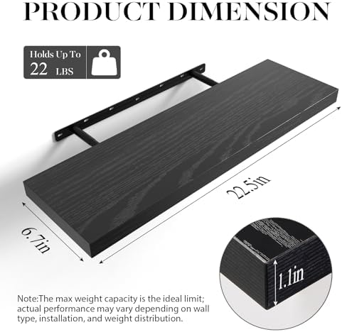 BAYKA Floating Shelves for Wall, 22.5 inches Wall Mounted Rustic Wood Shelves for Bathroom, Bedroom, Living Room