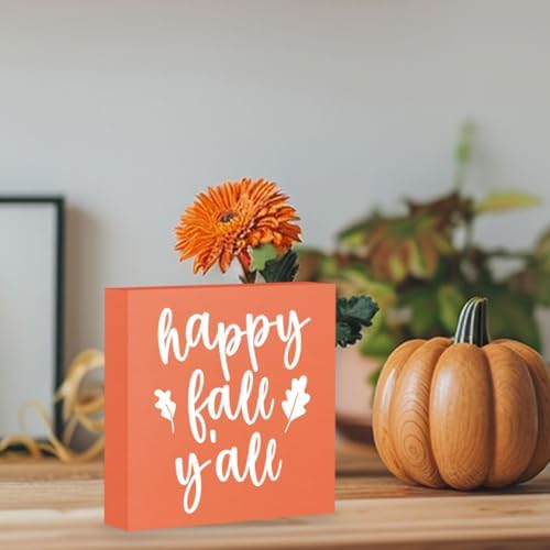 Fall Decor, Fall Decorations for Home Office, Fall Sign, Autumn Maple Leaf Decorations, Happy Fall Y'all Sign, Autumn Desk Shelf Decor 5 X 5 Inch
