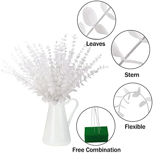FEQO 72 Pcs White Artificial Eucalyptus Stems 15" Faux Eucalyptus Branches