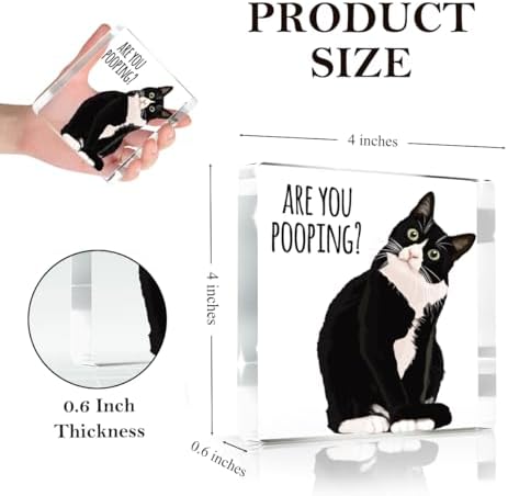 Are You Pooping Funny Sign，Black Cat Decor, Cat Bathroom Acrylic Decor，Home Decor Bathroom Creative Gift For Women Men，Funny Decorate Retro for Home Toilet