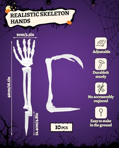 10 PCS Halloween Skeleton Hands with Lawn Stakes for Outdoor Decor