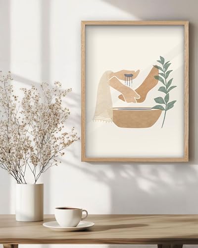 KensTro 16x20 Oak Framed Jesus Washing Feet Christian Wall Art