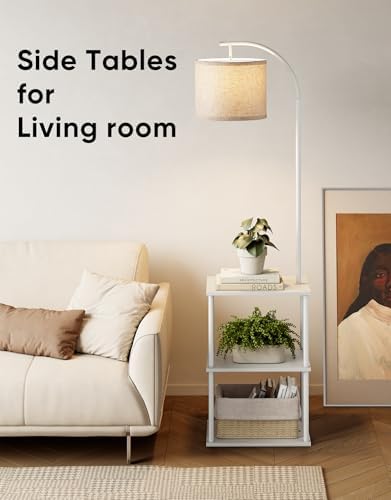PARTPHONER Floor Lamp with Table, Night Stand with Lamp, Narrow Side Table with 3CCT LED Bulb, Small Coffee Table
