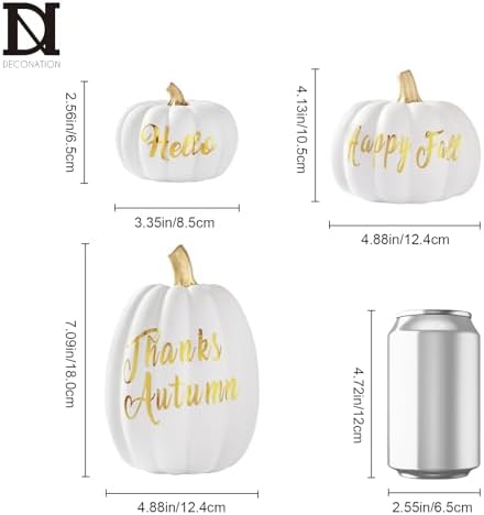 DN DECONATION 3Pcs Fall Pumpkin Decorations for Home, Faux Words Pumpkin