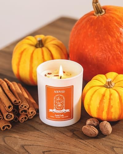 AOOVOO Pumpkin Scented Candles for Women - Aromatherapy Candle with Crystals Inside, 7oz Soy Candles for Home Scented