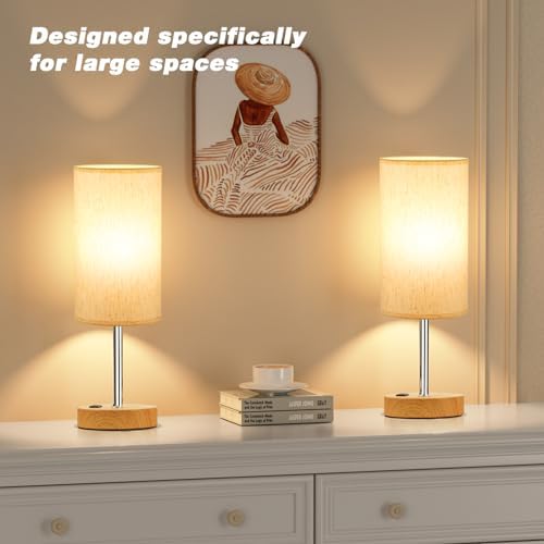 Fenmzee 17.4" Bedside Lamp for Bedroom - Dimmable Touch, USB A+C, AC Outlet