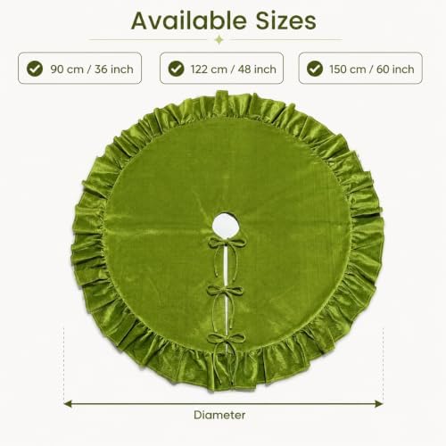 Velvet Christmas Tree Skirt Green 60 inch Ruffled Holiday Tree Skirt for Rustic Xmas Tree Decoration