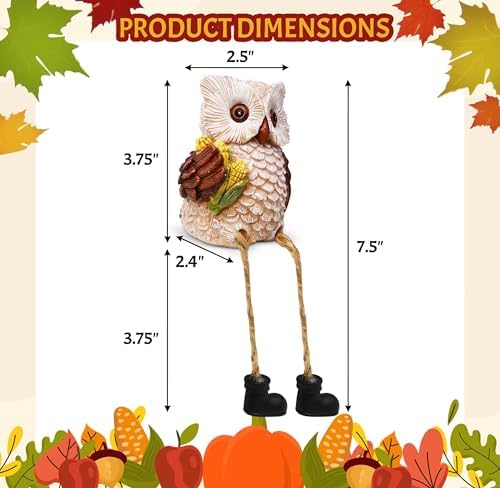 Thanksgiving Owl Figurines Set of 3 Fall Shelf Sitters Dangling Legs