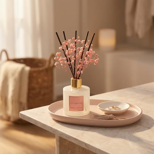 COCORRÍNA Reed Diffuser - Strawberry with Cream 6.7 fl oz Reed Diffuser with Sticks, Home Bedrrom Bathroom Shelf Decor