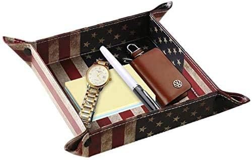 Vegan Leather Catchall Bedside Vanity Tray Nightstand Caddy Holder for Remote / Flag Design