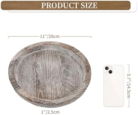 Hanobe Round Wood Candle Holder Tray, Rustic Coffee Table Centerpiece Decor