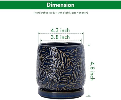 D'vine Dev Embossed Leaves Ceramic Planter, 4 in, Midnight Blue, 27-A-Z-3