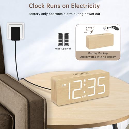 DreamSky Wooden Digital Alarm Clock for Bedroom with Large Numbers
