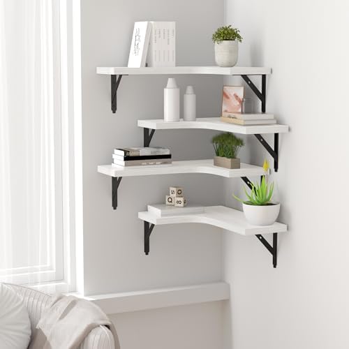 ROMGUAR CRAFT Corner Floating Shelves Wall Mounted Set of 4, White