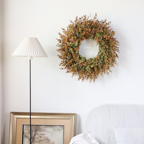 26"Artificial Eucalyptus Wreath with Seed for Front Door Decor(Fall Orange)