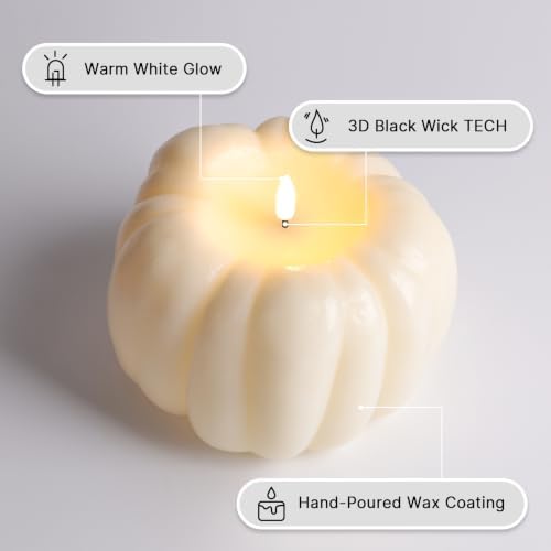Eywamage Cream Pumpkin Flameless Candle with Remote, Fall Decorations