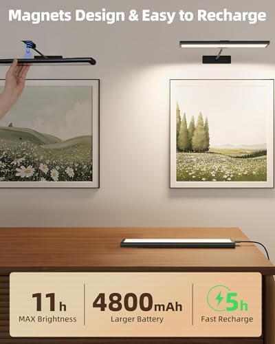 EZVALO Picture Light for Wall, 4800mAh 16'' Rechargeable Wireless IR Remote Built in Battery Lights for Painting