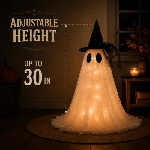 2-Pack Halloween Ghost Decor Set, USB Powered w/Remote Lights