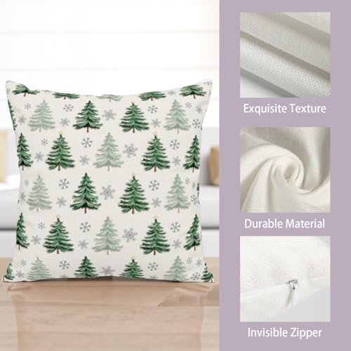Christmas Tree Pillow Covers 24x24 Set of 2 Green Xmas Outdoor Decorative Throw Pillow Cases Neutral Rustic Nature Forest Winter Snowflake Pillowcases for Farmhouse Living Room Decor