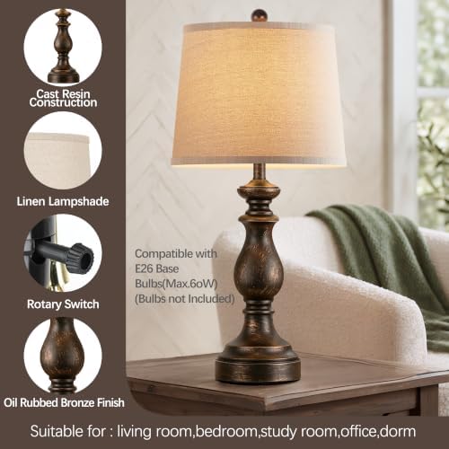 PARTPHONER Traditional Table Lamp Set of 2, Rustic Farmhouse Table Lamps for Living Room Bedroom, 27" Bedside Desk