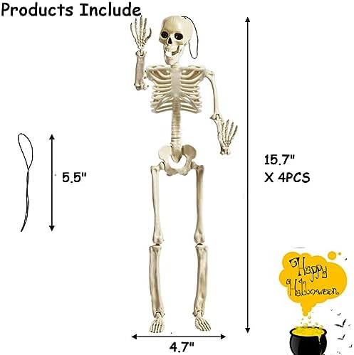 4PCS 16" Mini Small Little Posable Skeletons for Halloween Party Yard Decor