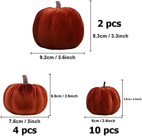 Woration 16pcs Thanksgiving Halloween Artificial Brown Velvet Pumpkins