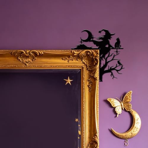 CUTHOLLOW Moon Witch and Raven Door Topper Sign Metal Wall Art Decor