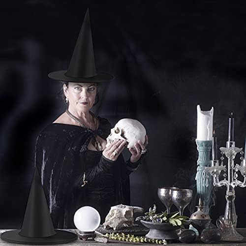 Witch Hat, 14 Pack Halloween Hanging Witch Hats with 200 Feet Hanging Rope, Witch Costume Accessory for Halloween Party Yard Decoration and Carnivals - Black