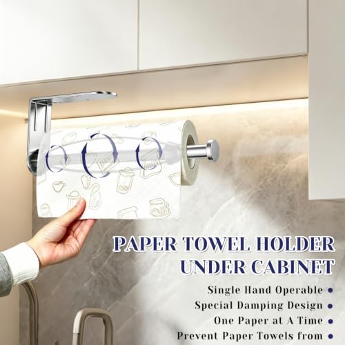 Paper Towel Holder, Paper Towel Holder Under Cabinet with Ratchet Mechanism