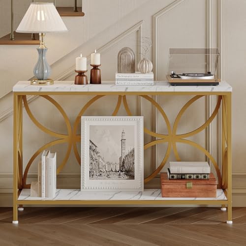 GiftGo Narrow Sofa Table 47.2 Inch, Industrial Sofa Table Behind Couch, Vintage Entry Console Table with Storage for