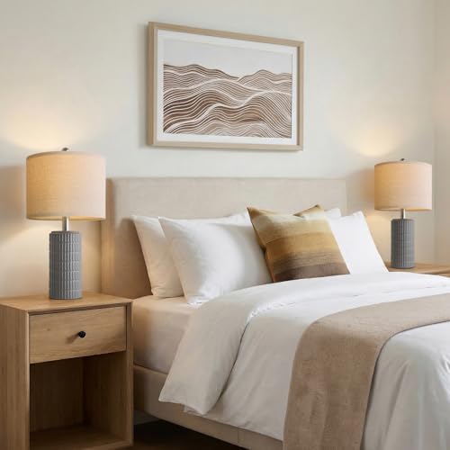 PoKat 20.75'' Ceramic Small Table Lamps for Bedroom, Modern Dark Gray Bedside Lamps Set of 2, Farmhouse Lamps for