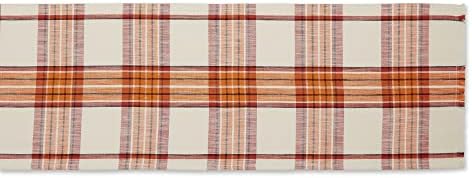 DII Thanksgiving & Fall Table Decoration Autumn Farmhouse Plaid, Table Runner, 14x72, Pumpkin Spice Orange