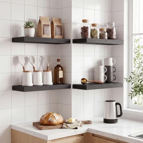 Fixwal Floating Shelves for Wall Decor (Black, Set of 4, 15.7 Inch)