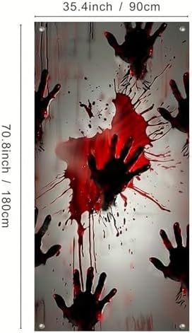 IVN Halloween Red Handprint Door Door Cover Decorations 35x71 Inch