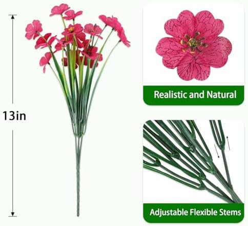 24PCS UV Resistant Artificial Flowers for Outdoors, Rosy Red